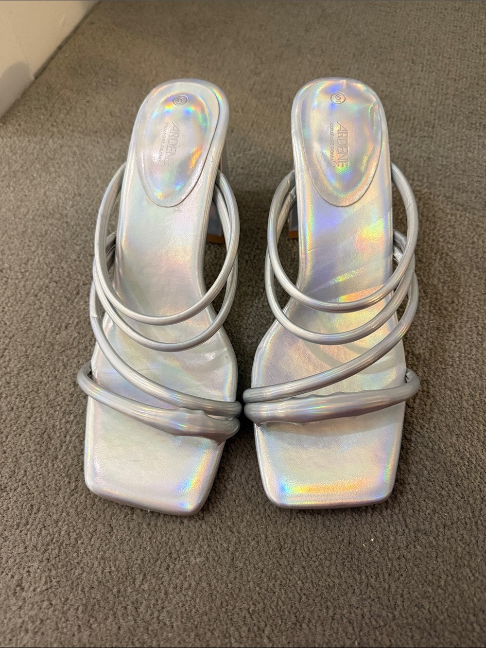 Ardene Iridescent Square-Toe Heels - Silver